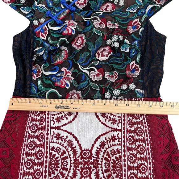 Byron Lars Beauty Mark Embroidered Cheongsam Mixed Media Sheath Dress - Size 6 - Picture 11 of 13